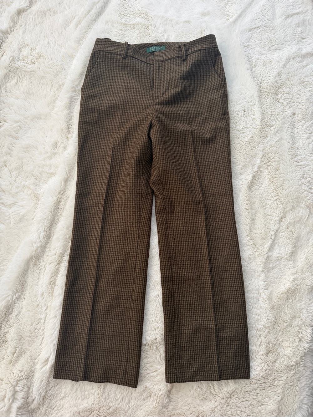 Brown Houndstooth Wool Dress Pants